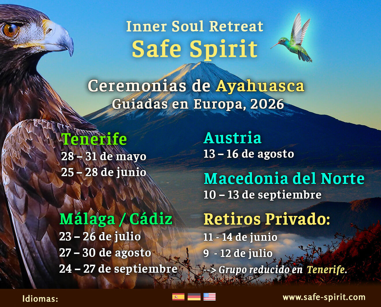 Fechas 2026 para retiros de ayahuasca con Safe Spirit en España y Europa.
